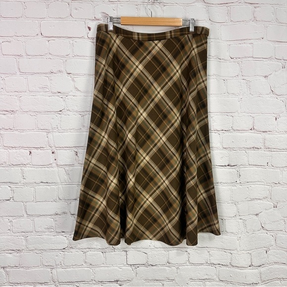 Vintage Womens size 12 A Line Skirt Brown Neutral Plaid Modest Dark Academia - Picture 3 of 10